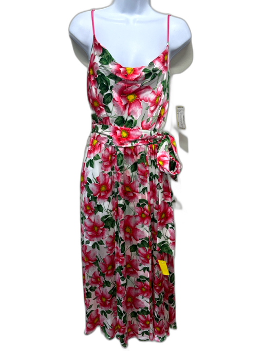 Alice + Olivia Size 8 Pink, White & Green Viscose Spaghetti Strap Cowl Dress Pink, White & Green / 8