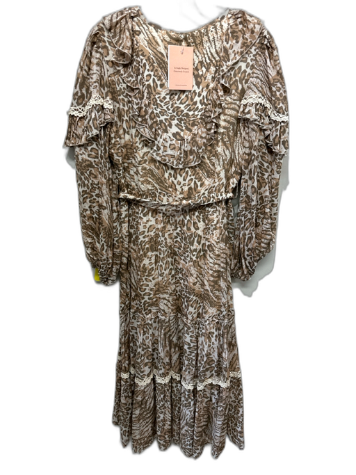 Spell & The Gypsy Size S Brown, Tan & White Cotton Long Balloon Sleeve Dress Brown, Tan & White / S