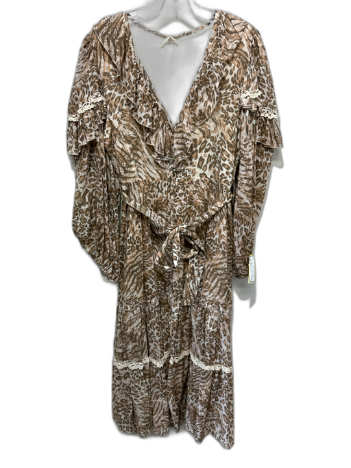 Spell & The Gypsy Size S Brown, Tan & White Cotton Long Balloon Sleeve Dress Brown, Tan & White / S