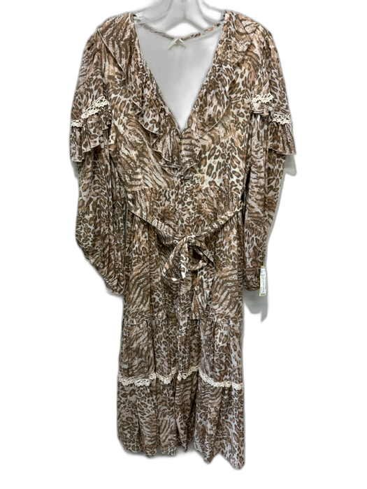 Spell & The Gypsy Size S Brown, Tan & White Cotton Long Balloon Sleeve Dress Brown, Tan & White / S