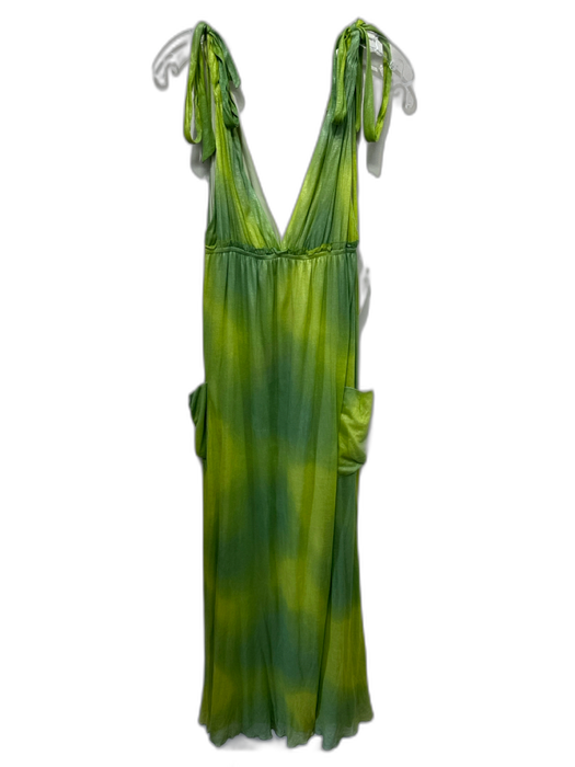Alice + Olivia Size M Green & Yellow Silk Blend Sleeveless Ombre Double V Dress Green & Yellow / M