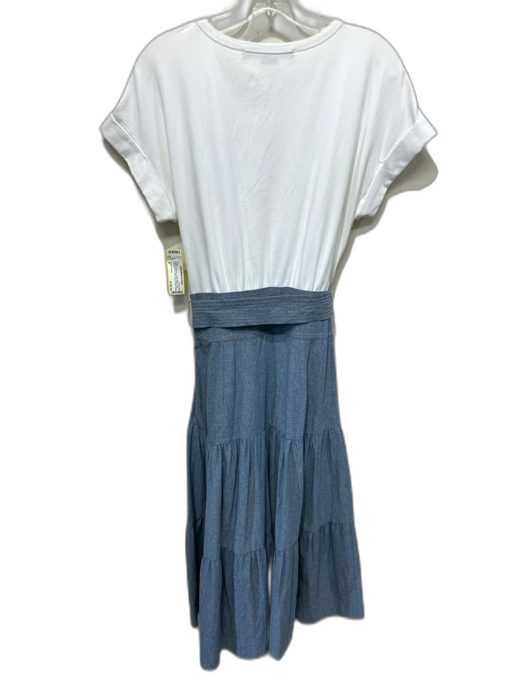 Veronica Beard Size S White & Chambray Cotton Blend Short Sleeve Dress White & Chambray / S