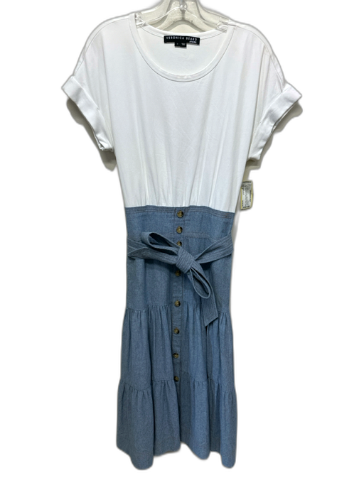 Veronica Beard Size S White & Chambray Cotton Blend Short Sleeve Dress White & Chambray / S