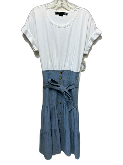 Veronica Beard Size S White & Chambray Cotton Blend Short Sleeve Dress White & Chambray / S