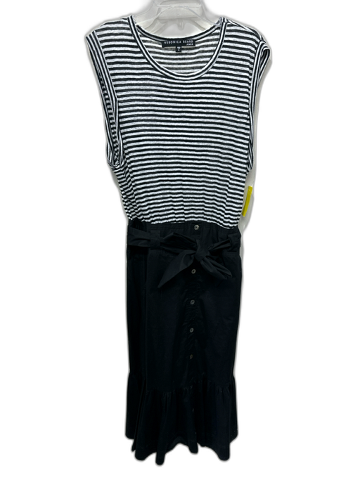 Veronica Beard Size S Black & White Cotton Blend Short Sleeve Tiered Midi Dress Black & White / S