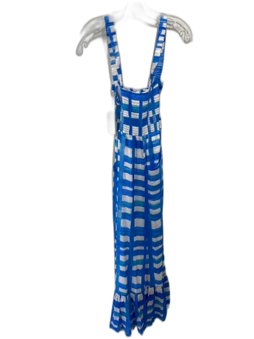 Marie Oliver Size M Blue & White Linen & Silk Sleeveless Checked Dress Blue & White / M