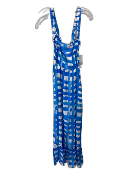 Marie Oliver Size M Blue & White Linen & Silk Sleeveless Checked Dress Blue & White / M