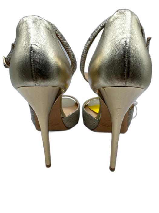 Jimmy Choo Shoe Size 37 Gold Leather Fabric Open Toe Ankle Strap Sandals Gold / 37