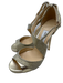 Jimmy Choo Shoe Size 37 Gold Leather Fabric Open Toe Ankle Strap Sandals Gold / 37