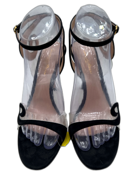 Gianvito Rossi Shoe Size 38.5 Black & Clear Suede Vinyl Open Toe Sandals Black & Clear / 38.5