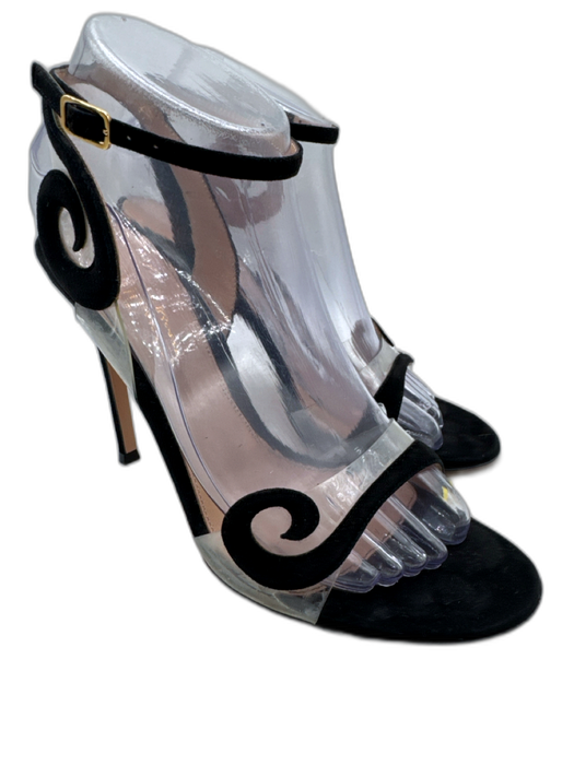 Gianvito Rossi Shoe Size 38.5 Black & Clear Suede Vinyl Open Toe Sandals Black & Clear / 38.5