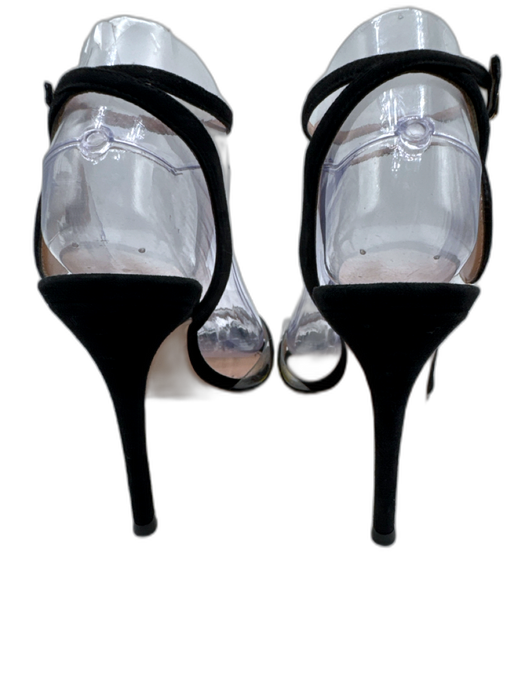 Gianvito Rossi Shoe Size 38.5 Black & Clear Suede Vinyl Open Toe Sandals Black & Clear / 38.5