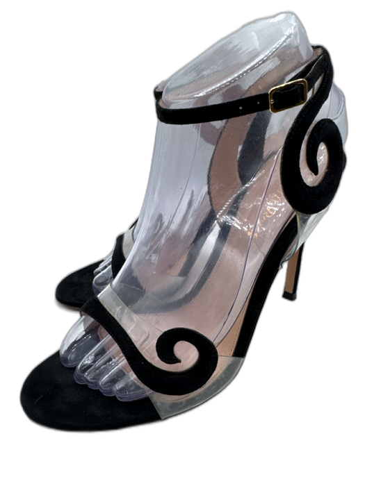 Gianvito Rossi Shoe Size 38.5 Black & Clear Suede Vinyl Open Toe Sandals Black & Clear / 38.5
