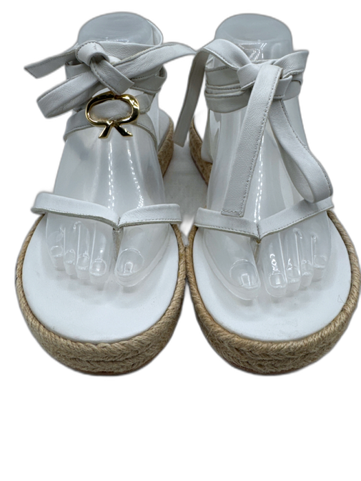 Gianvito Rossi Shoe Size 38 Light Gray Leather Strappy Raffia Thong Sandals Light Gray / 38