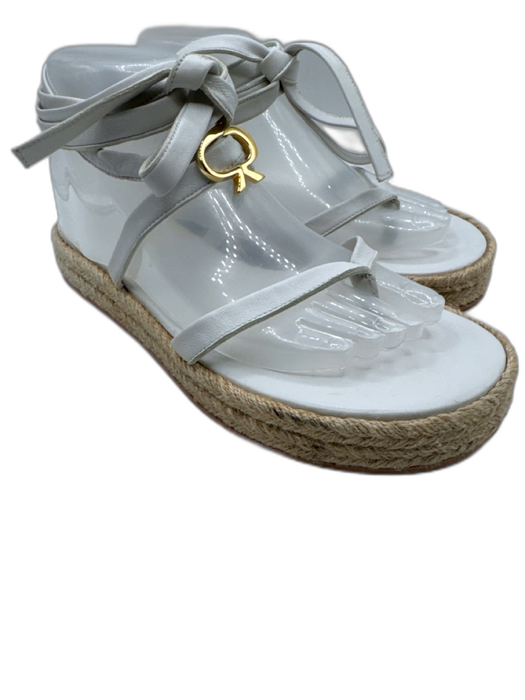 Gianvito Rossi Shoe Size 38 Light Gray Leather Strappy Raffia Thong Sandals Light Gray / 38