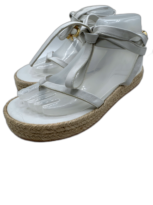 Gianvito Rossi Shoe Size 38 Light Gray Leather Strappy Raffia Thong Sandals Light Gray / 38