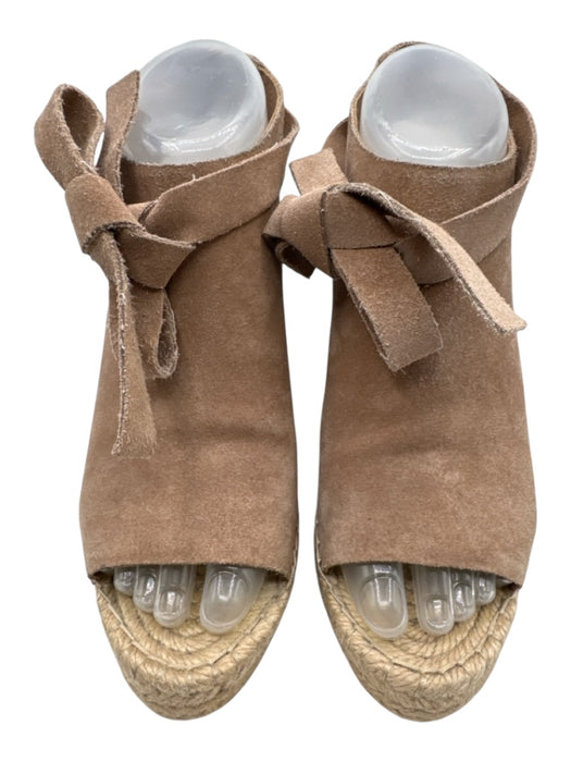 Loeffler Randall Shoe Size 7 Taupe Suede open toe Espadrille Wedge Sandals Taupe / 7