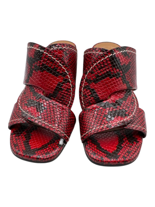 Chloe Shoe Size 36.5 Red & Black Leather Square Toe Snake Print Mule Sandals Red & Black / 36.5