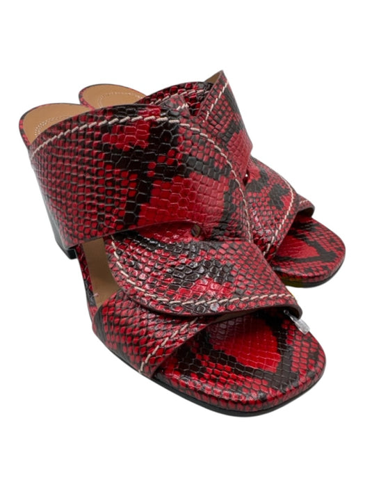 Chloe Shoe Size 36.5 Red & Black Leather Square Toe Snake Print Mule Sandals Red & Black / 36.5