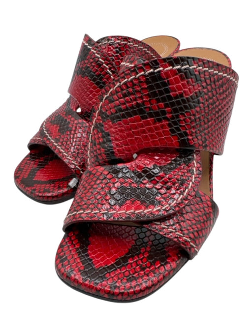 Chloe Shoe Size 36.5 Red & Black Leather Square Toe Snake Print Mule Sandals Red & Black / 36.5