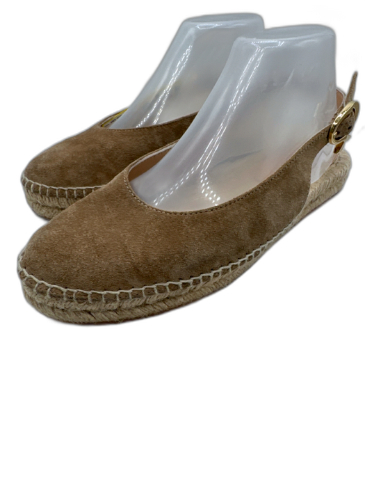 Gianvito Rossi Shoe Size 38 Taupe & Cream Suede Raffia Base Slingback Sandals Taupe & Cream / 38