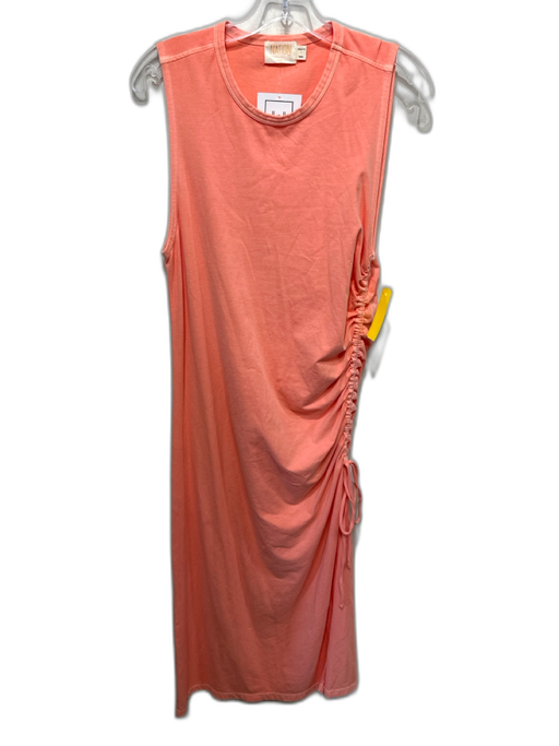 Nation Size L Light Orange Cotton Sleeveless Side Ruching Drawstring Midi Dress Light Orange / L