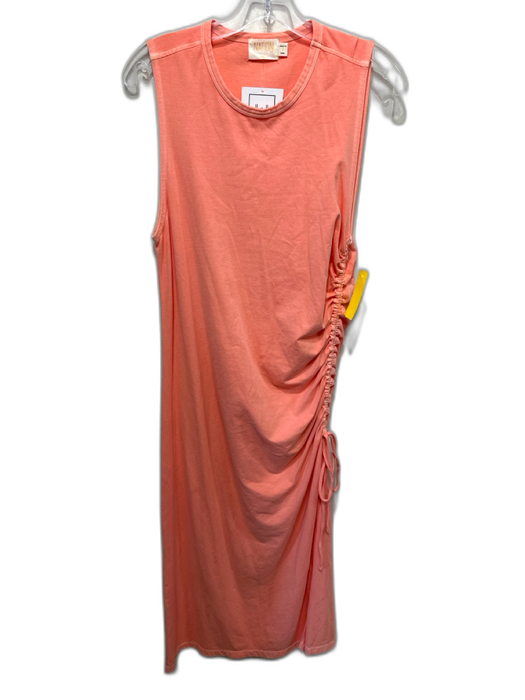 Nation Size L Light Orange Cotton Sleeveless Side Ruching Drawstring Midi Dress Light Orange / L