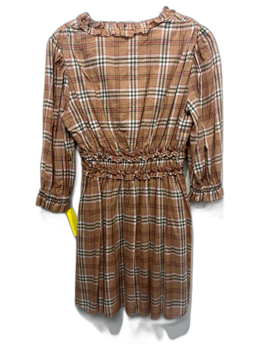 Sundays Size S Tan, red & green Cotton 1/2 Sleeve Plaid V Neck Dress Tan, red & green / S