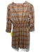 Sundays Size S Tan, red & green Cotton 1/2 Sleeve Plaid V Neck Dress Tan, red & green / S