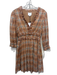 Sundays Size S Tan, red & green Cotton 1/2 Sleeve Plaid V Neck Dress Tan, red & green / S