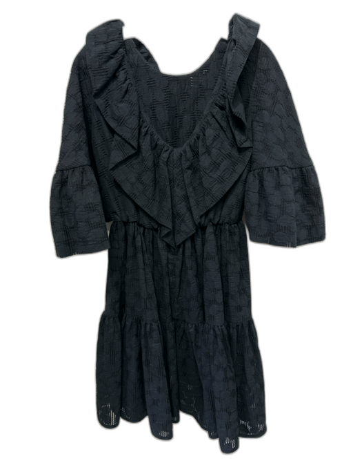 Tish Cox Size S Black Cotton Blend 1/2 Flutter Sleeve Texture Knee length Dress Black / S
