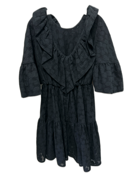 Tish Cox Size S Black Cotton Blend 1/2 Flutter Sleeve Texture Knee length Dress Black / S