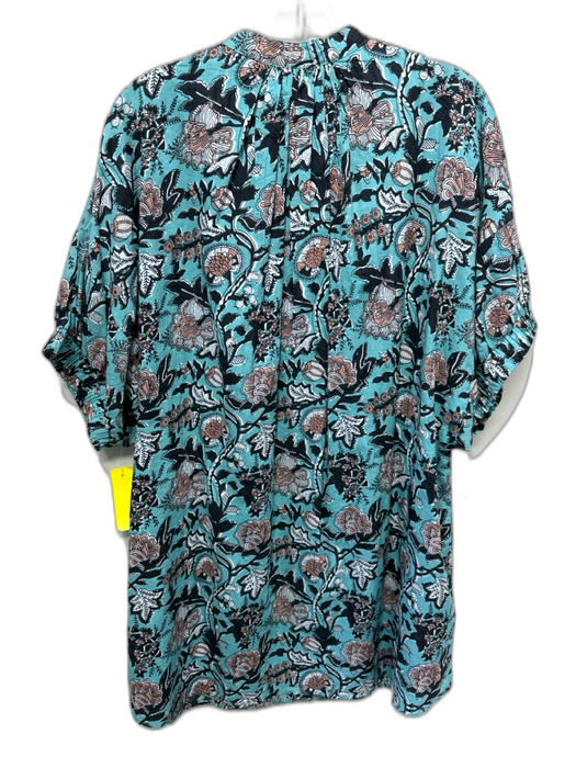 Never a Wallflower Size S Turquoise, Pink & Black Cotton Short Sleeve Wide Dress Turquoise, Pink & Black / S