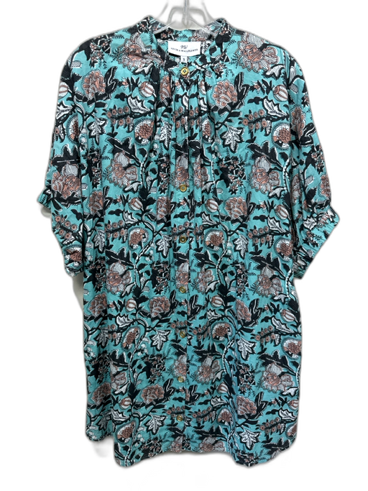 Never a Wallflower Size S Turquoise, Pink & Black Cotton Short Sleeve Wide Dress Turquoise, Pink & Black / S