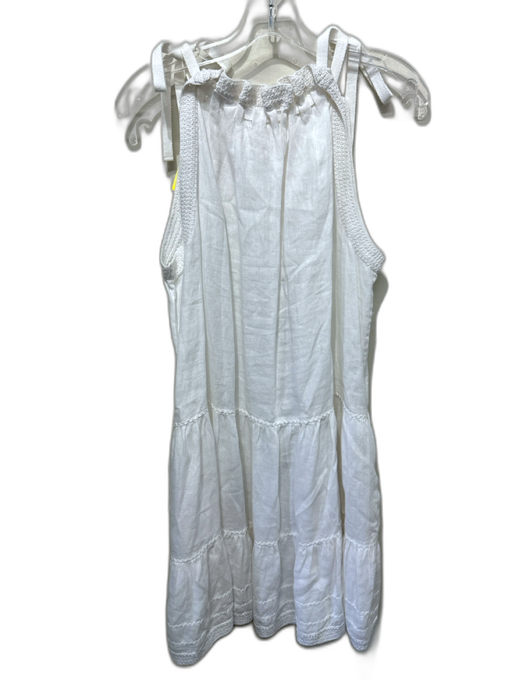 Ulla Johnson Size 4 White Linen Sleeveless Crochet Knit Trim Drop Waist Dress White / 4