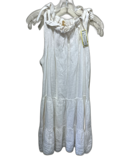 Ulla Johnson Size 4 White Linen Sleeveless Crochet Knit Trim Drop Waist Dress White / 4