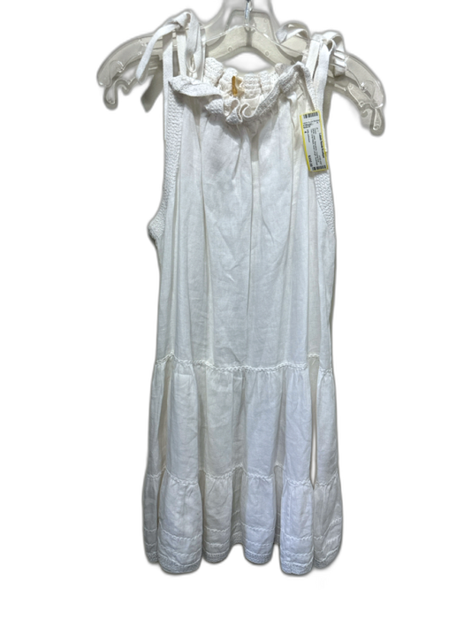 Ulla Johnson Size 4 White Linen Sleeveless Crochet Knit Trim Drop Waist Dress White / 4