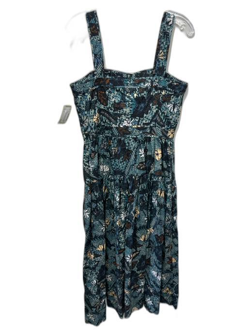 Ulla Johnson Size 8 Teal, Black & multi Cotton Sleeveless Floral Abstract Dress Teal, Black & multi / 8