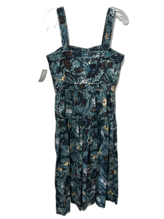 Ulla Johnson Size 8 Teal, Black & multi Cotton Sleeveless Floral Abstract Dress Teal, Black & multi / 8