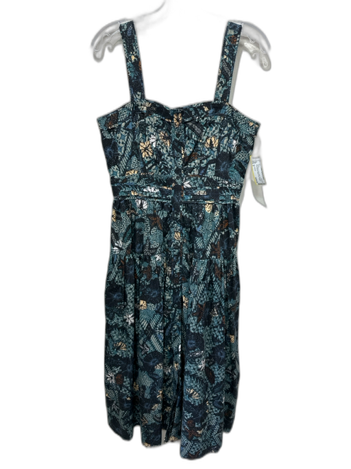 Ulla Johnson Size 8 Teal, Black & multi Cotton Sleeveless Floral Abstract Dress Teal, Black & multi / 8