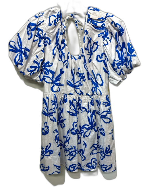 CROSBY by Mollie Burch Size M Blue & White Cotton Blend Floral Painted Dress Blue & White / M