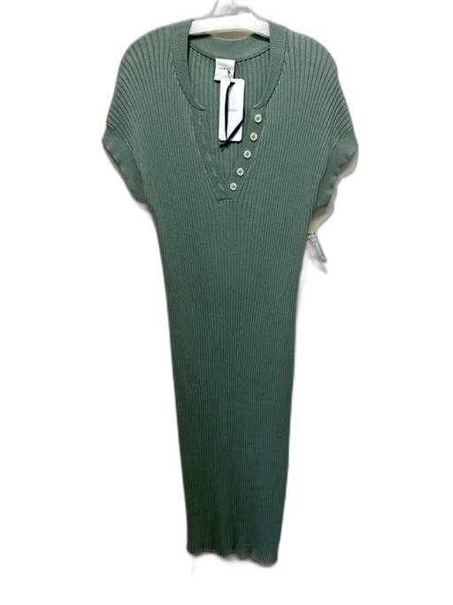 Varley Size M Sage green Cotton Ribbed Short Sleeve 1/4 Button Maxi Dress Sage green / M