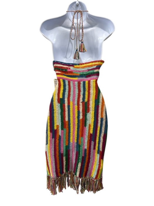 Saylor Size S Red, Yellow & Multi Cotton Crochet Knit Rainbow Halter Dress Red, Yellow & Multi / S