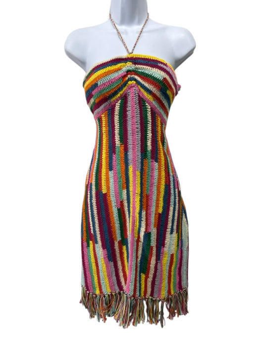 Saylor Size S Red, Yellow & Multi Cotton Crochet Knit Rainbow Halter Dress Red, Yellow & Multi / S