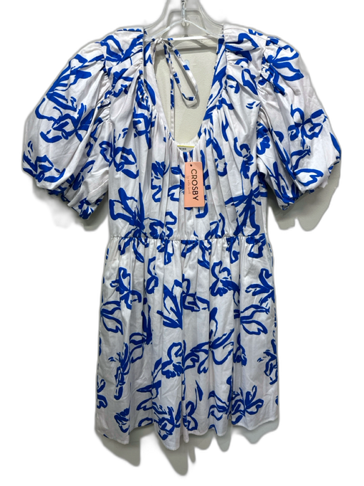 CROSBY by Mollie Burch Size S Blue & White Cotton Blend Floral Painted Dress Blue & White / S