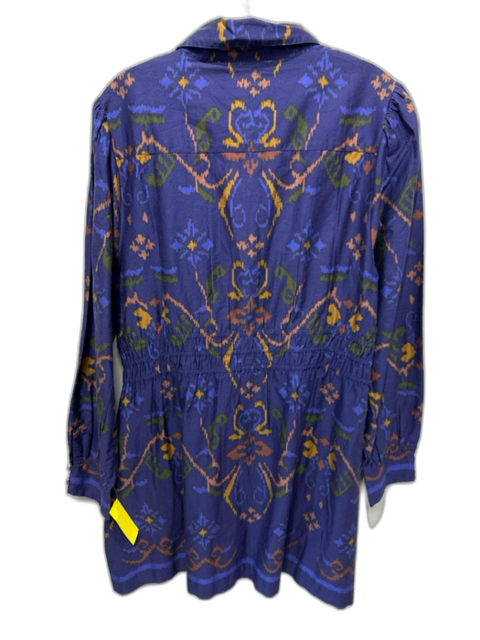 Love The Label Size L Navy, Yellow & Green Cotton Long Sleeve batik print Dress Navy, Yellow & Green / L