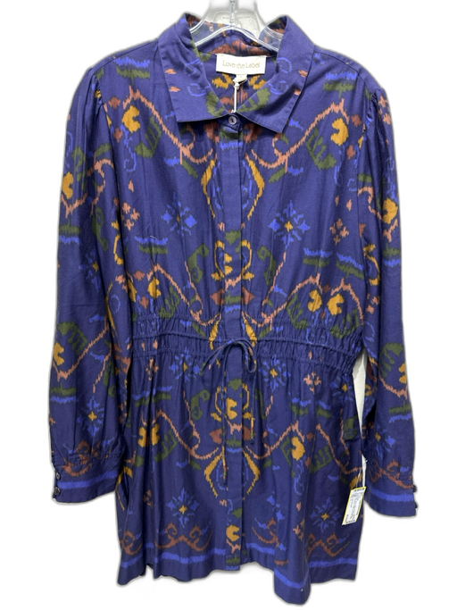 Love The Label Size L Navy, Yellow & Green Cotton Long Sleeve batik print Dress Navy, Yellow & Green / L