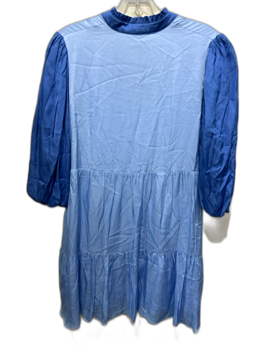 Emily McCarthy Size S Light Blue & Blue Viscose Satin 1/2 Balloon Sleeve Dress Light Blue & Blue / S
