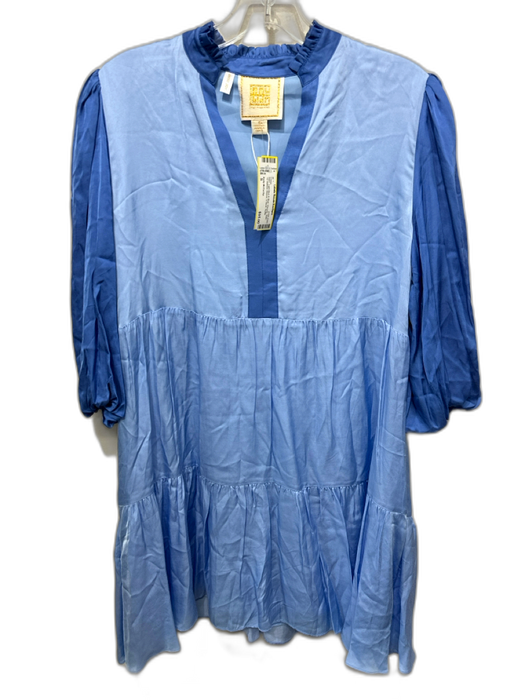 Emily McCarthy Size S Light Blue & Blue Viscose Satin 1/2 Balloon Sleeve Dress Light Blue & Blue / S