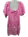 Love The Label Size M Pink & Cream Linen Blend Short Sleeve Square Neck Dress Pink & Cream / M